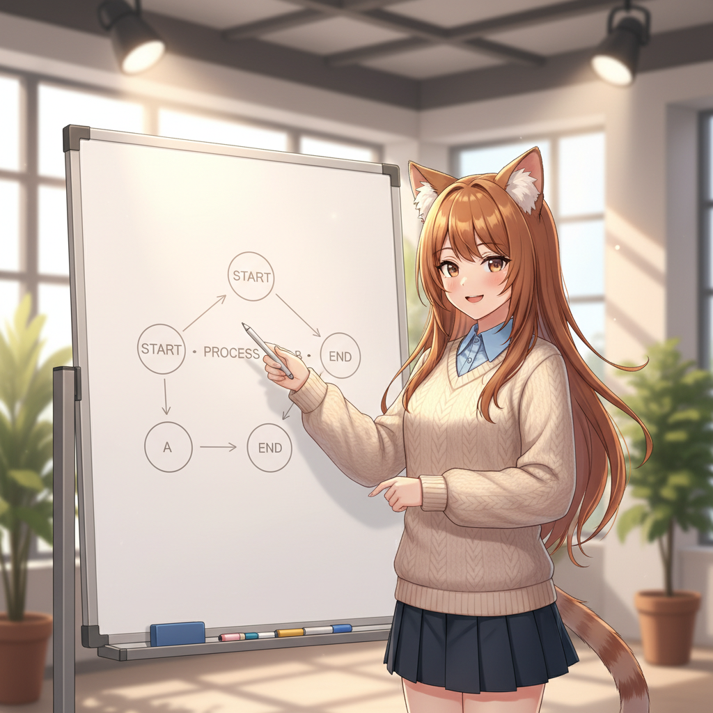 Catgirl teaching at a whiteboard